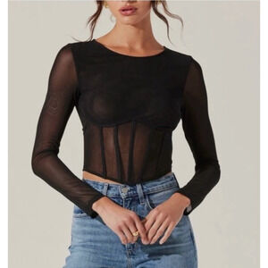 NEW ASTR The Label M Black Long Sleeve Corset Top Coquette Goth Festival